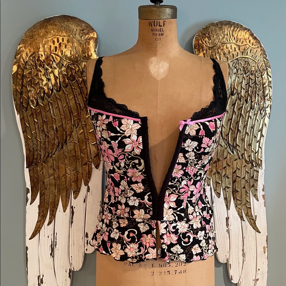 Vintage Pink & Black Floral Boustier